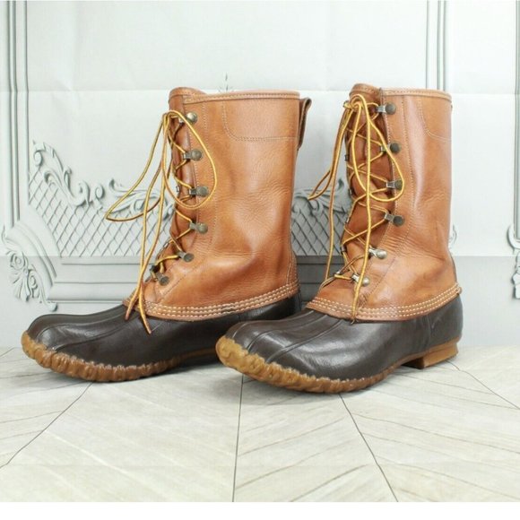 LL Bean Brown Leather Waterproof Insulated Hunting Duck Boots Size 7 N - Picture 2 of 8